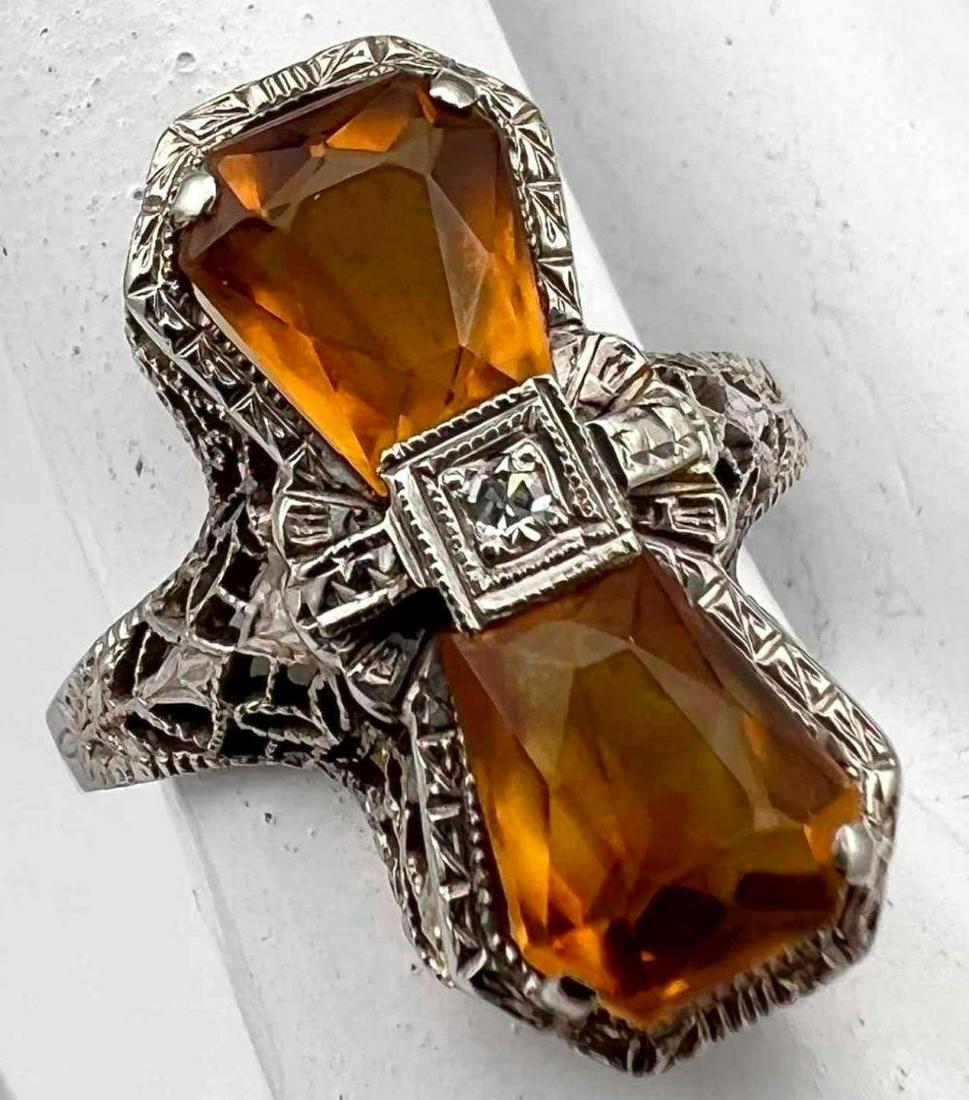 14K Art Deco Citrine & Diamond Ring (1 of 9)