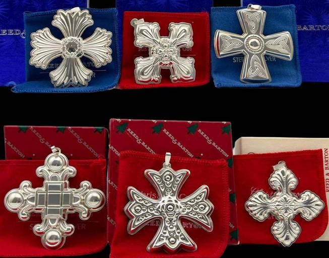 6 Sterling Silver Reed And Barton Christmas Cross Ornaments