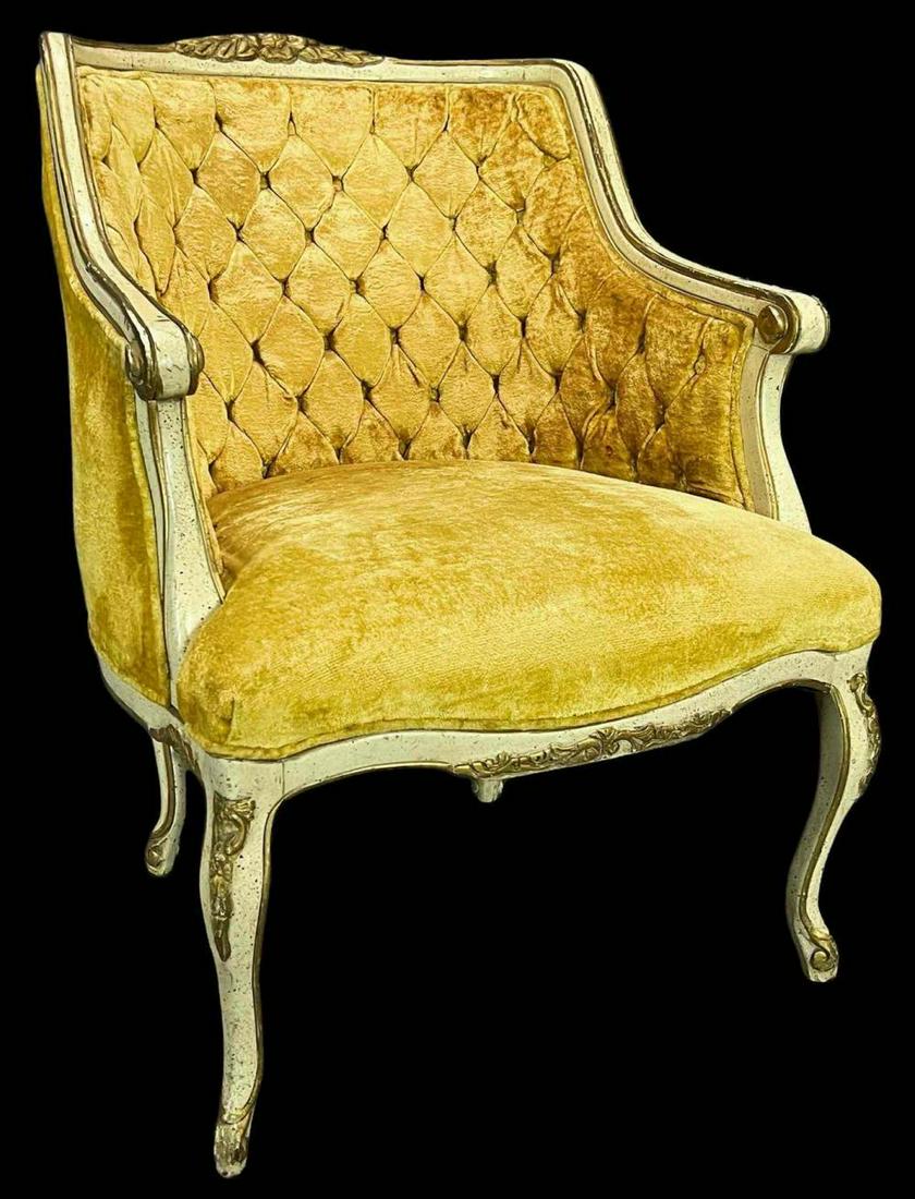 Pair of Louis XV Style Tufted Painted Bergere (1 of 15)