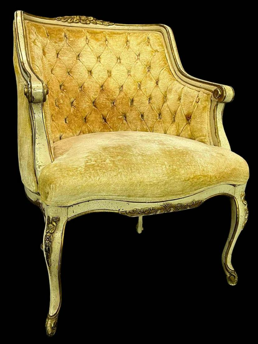 Louis XV Style Tufted Painted Bergere (1 of 16)