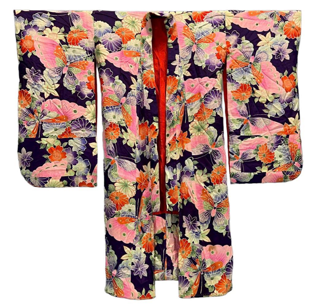 Child's Silk Kimono With Brightly Colored Flower And Butterfly Pattern (1 of 20)