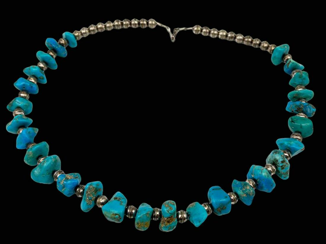 Navajo Sterling Silver Turquoise Nugget Necklace (1 of 8)