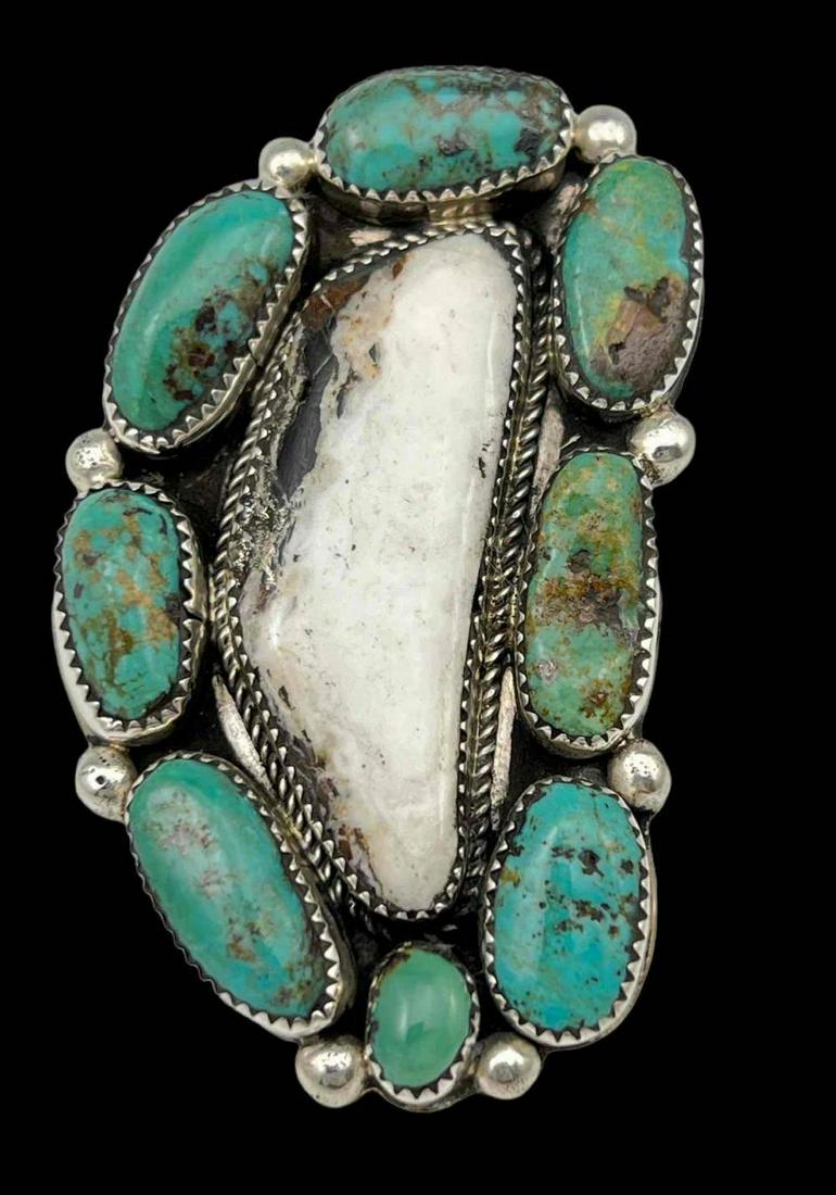 Navajo Sterling Silver White Buffalo & Blue Turquoise Ring (1 of 8)