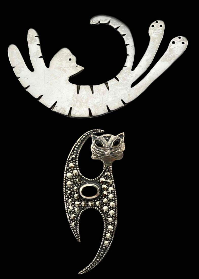 2 Vintage Sterling Silver Cat Brooches (1 of 9)