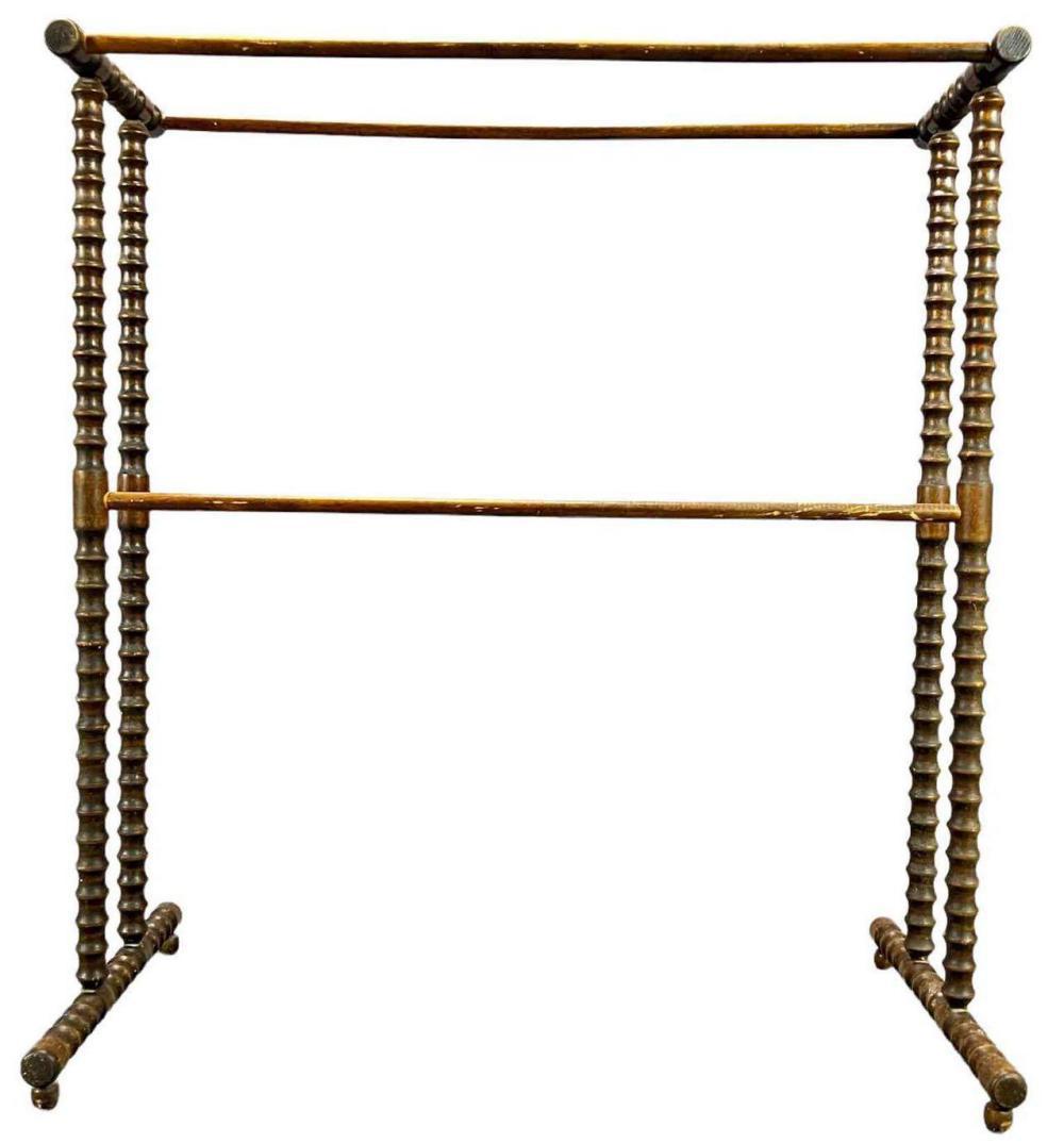 Antique Carved Wooden Quilt Rack: Antique Carved Wooden Quilt Rack. Approximately 27.5H x 25.0W x 12.75D in.