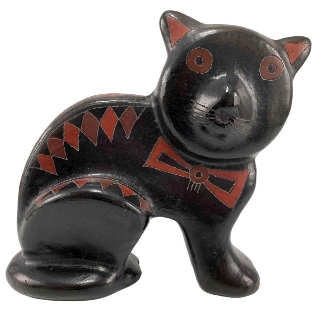Unusual Mexican Blackware Ceramic Cat Figure (1 of 11)