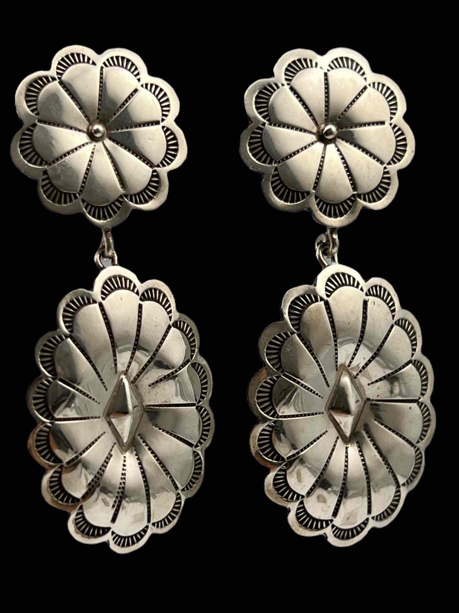 Native American Sterling Silver Concho Earrings (1 of 6)