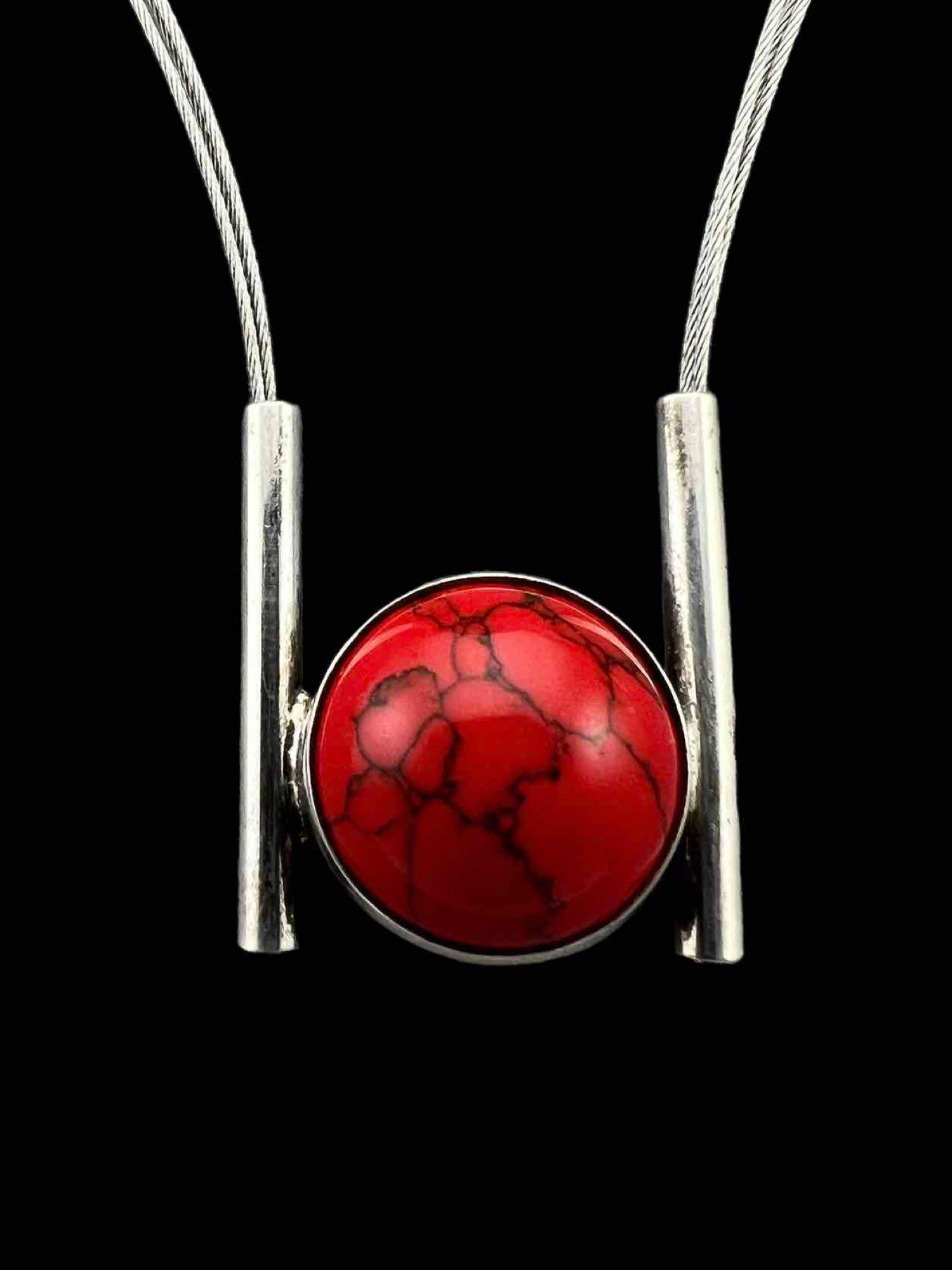 Modernist  Sterling Silver Red Jasper Necklace (1 of 7)