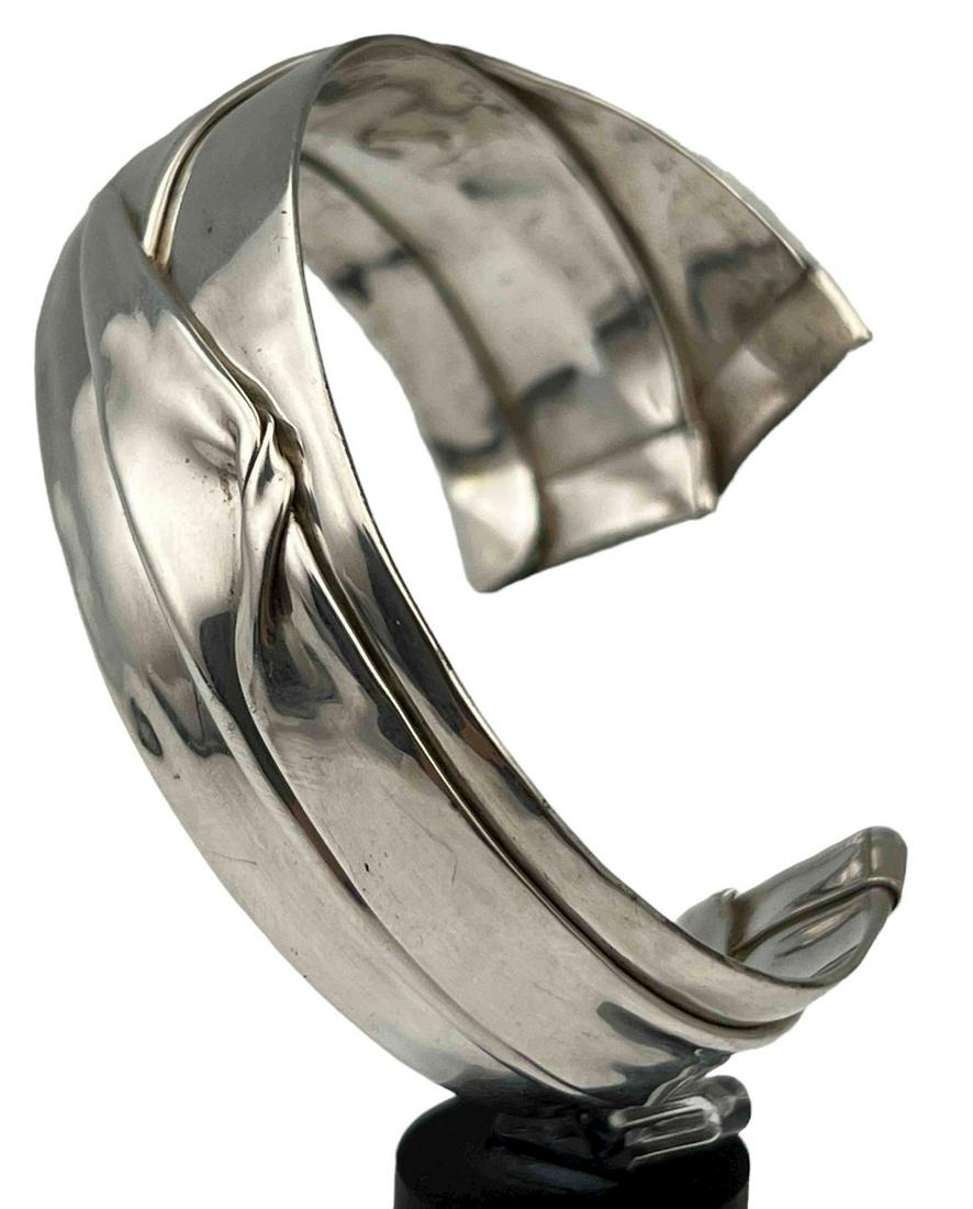 Modernist Sterling Silver Cuff Bracelet With Asymmetrical Ribbon Detail (1 of 10)