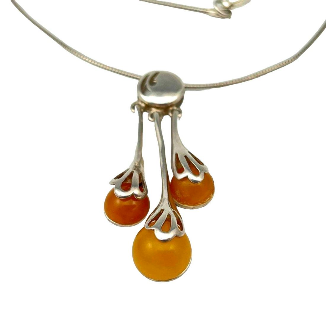 Modernist Sterling Silver And Amber Pendant & Chain (1 of 13)