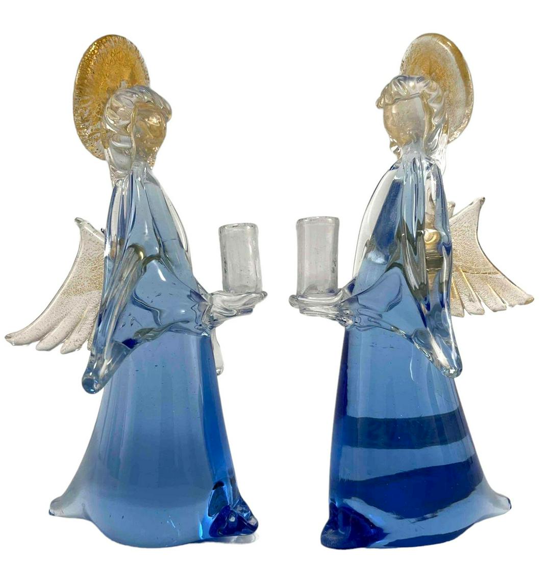 Vintage Murano Art Glass Angel Candle Holders With Original Tags Oct