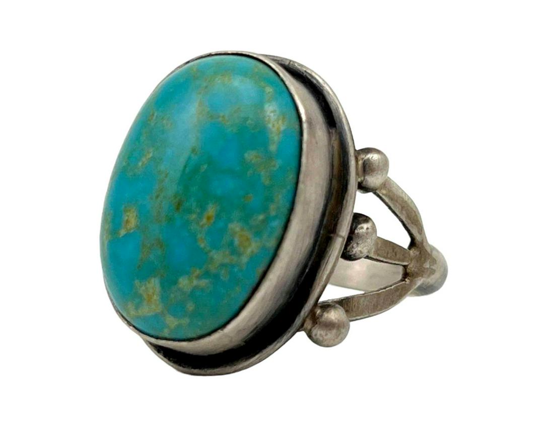 Navajo Sterling Silver and Turquoise Ring, with Triple Shank (1 of 9)