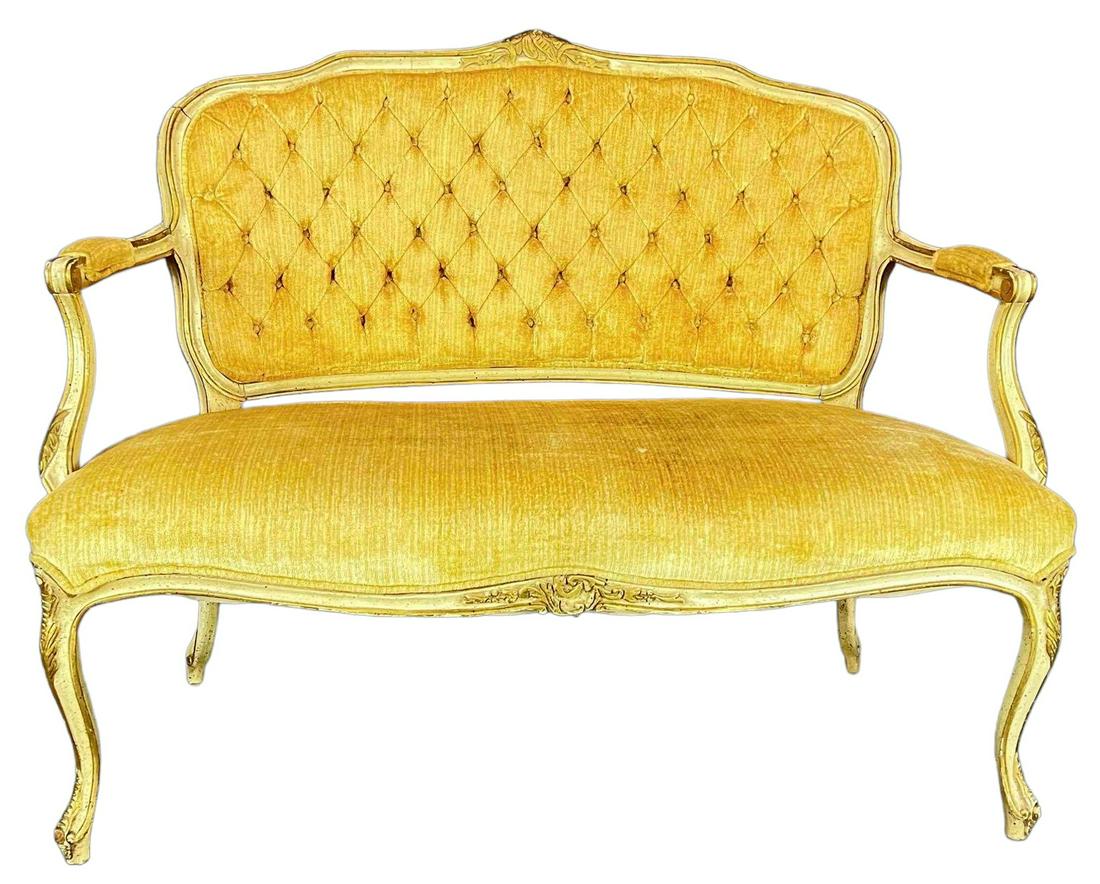 Louis XV Style Tufted Painted Settee (1 of 19)