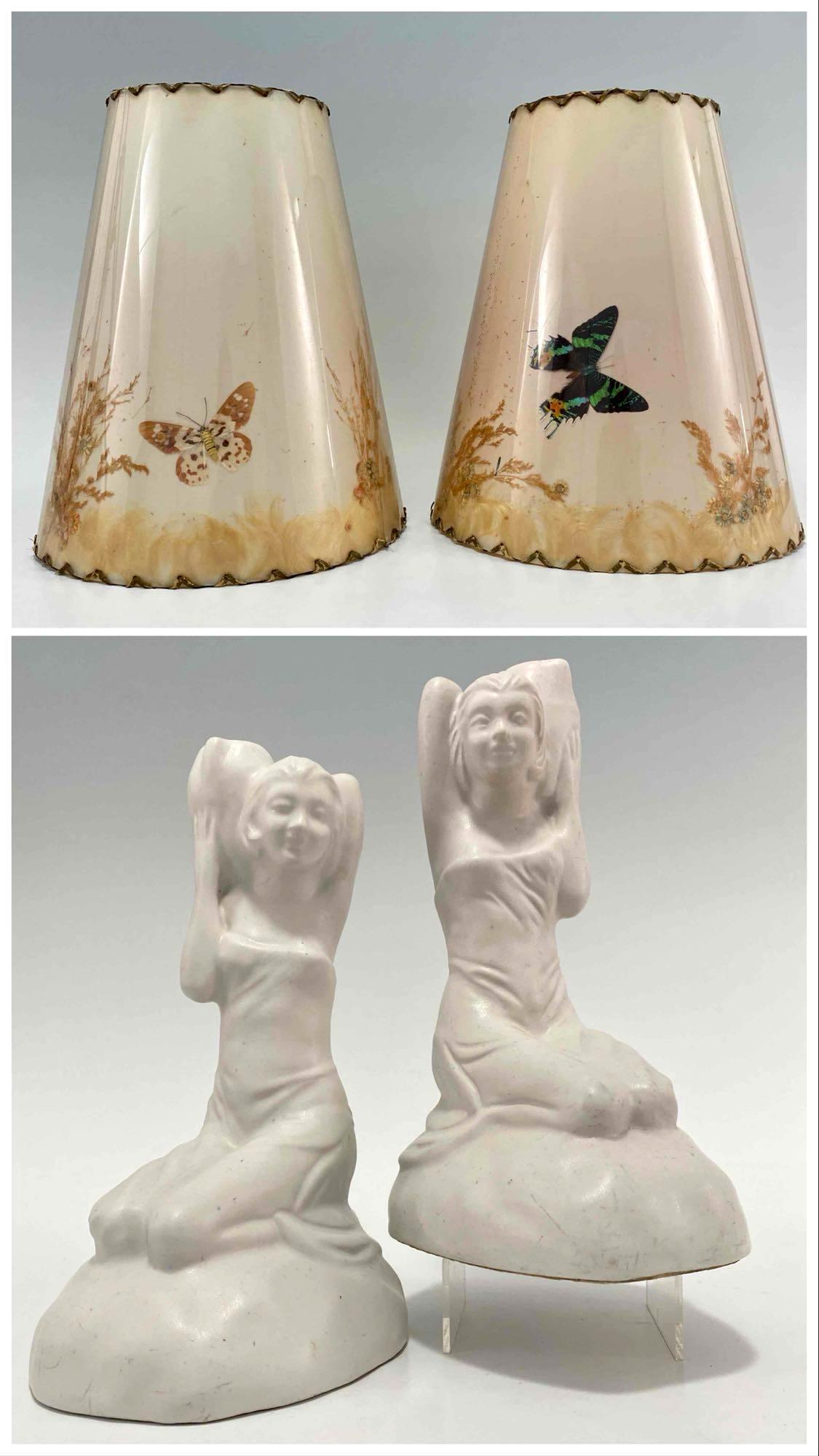 Pair Of Van Briggle Art Deco Figural Lamp Bases With Coordinating Butterfly Shades (1 of 20)