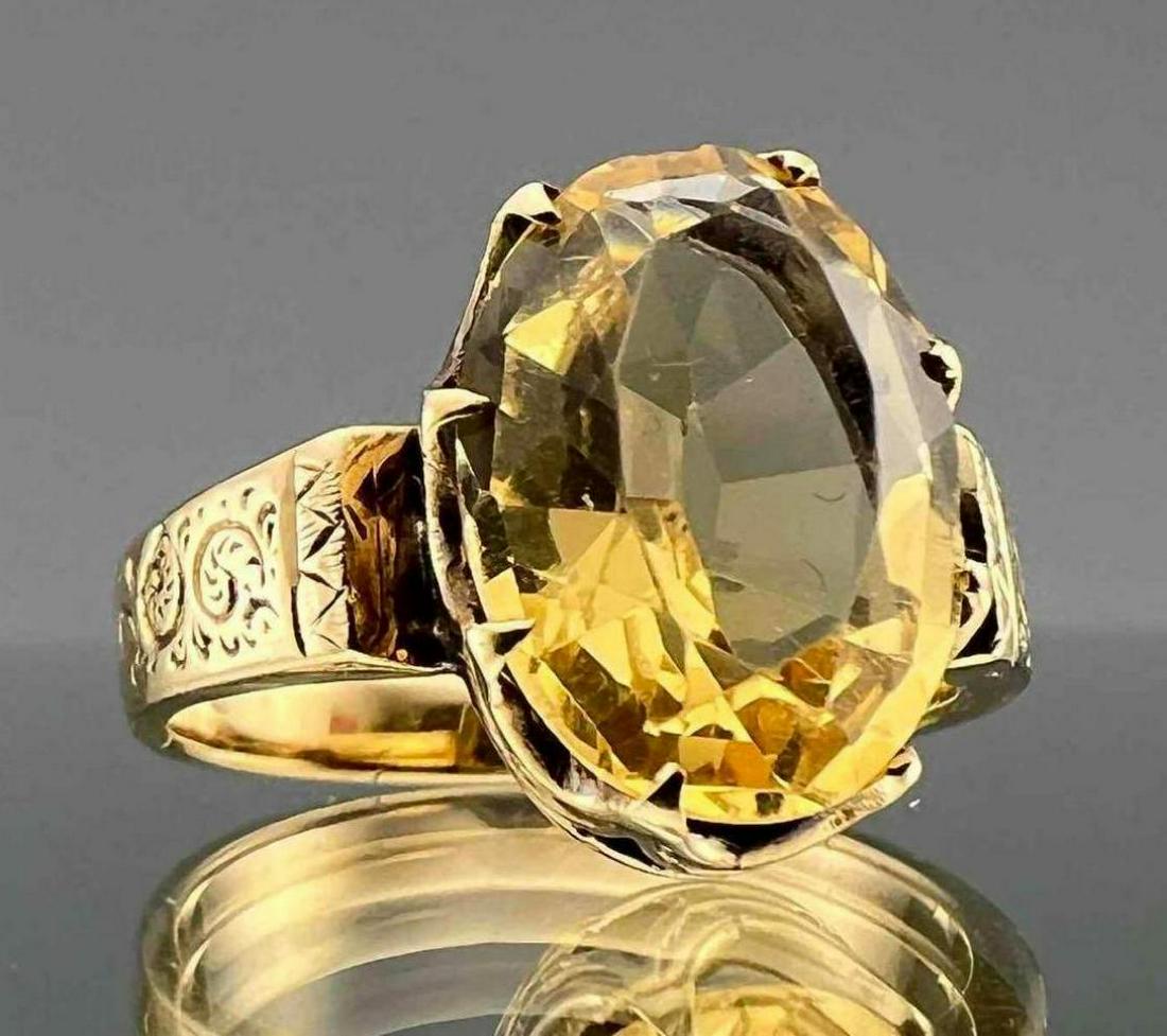 14K Gold Citrine Ring With Engraved Detail On Band (1 of 9)