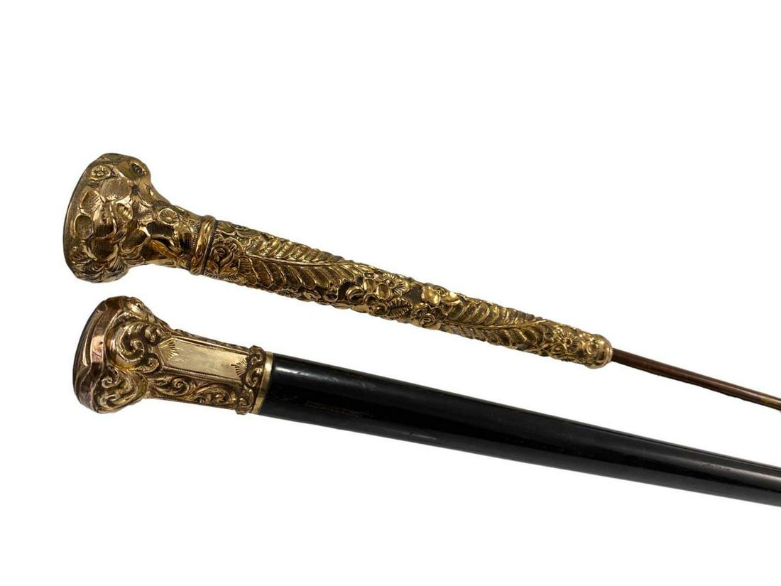 2 Antique Canes With Ornate Gold Plate Handles (1 of 18)