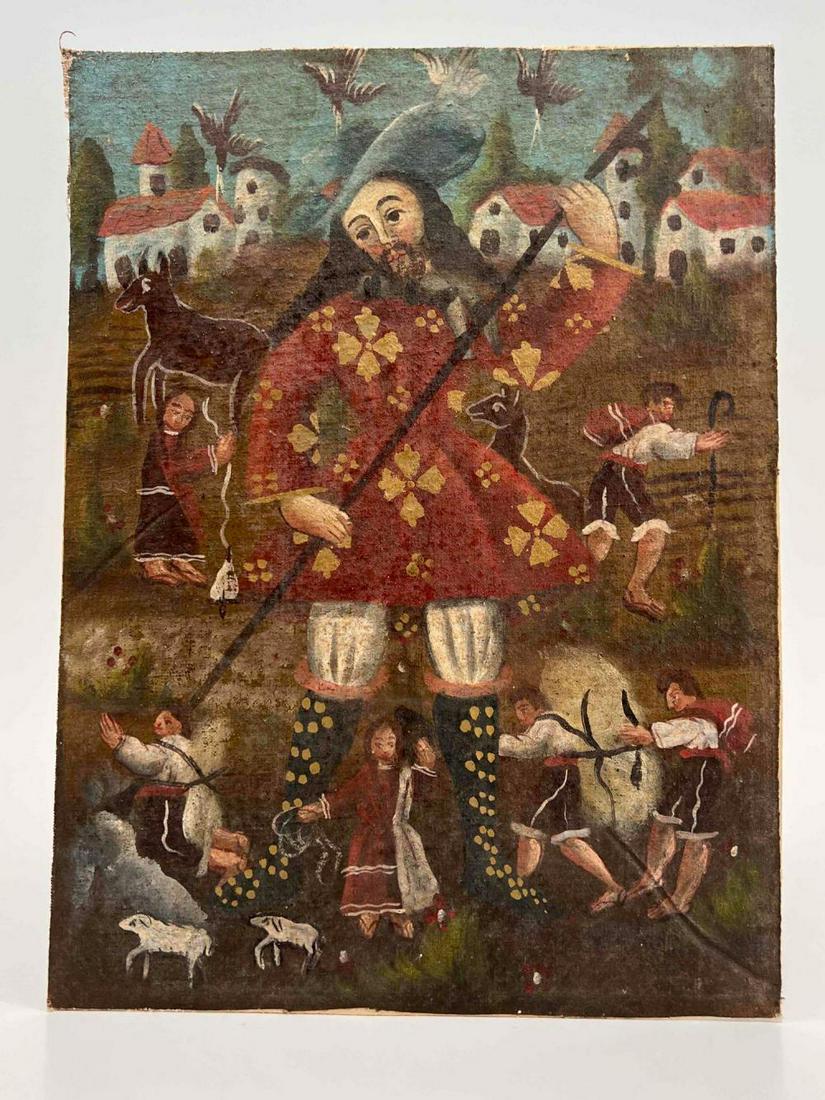 Spanish Colonial Cuzco School, St. Isidore, Oil on Canvas, Laid on Board (1 of 11)