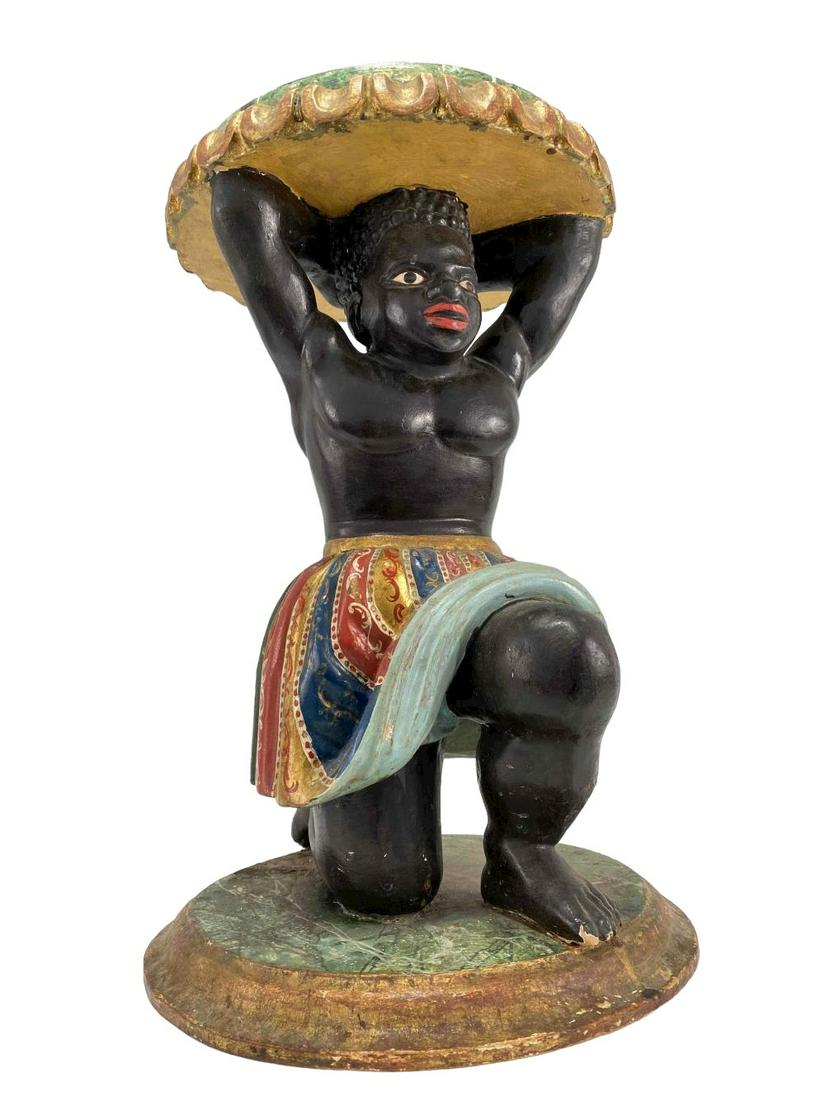 Antique Hand Carved Wood Painted Blackamoor Table, Probably Italian (1 of 20)