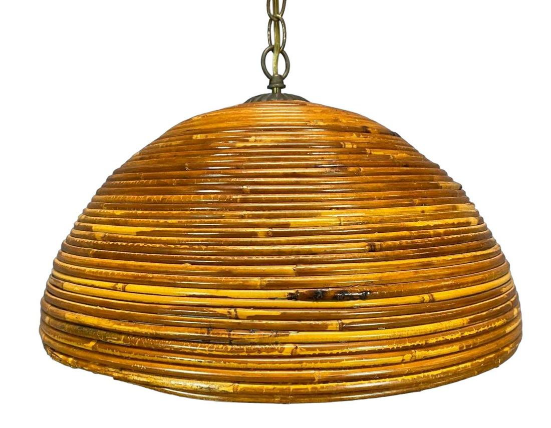 Pencil Reed Rattan Hanging Light Chandelier, Manner of Gabrielle Crespi (1 of 12)