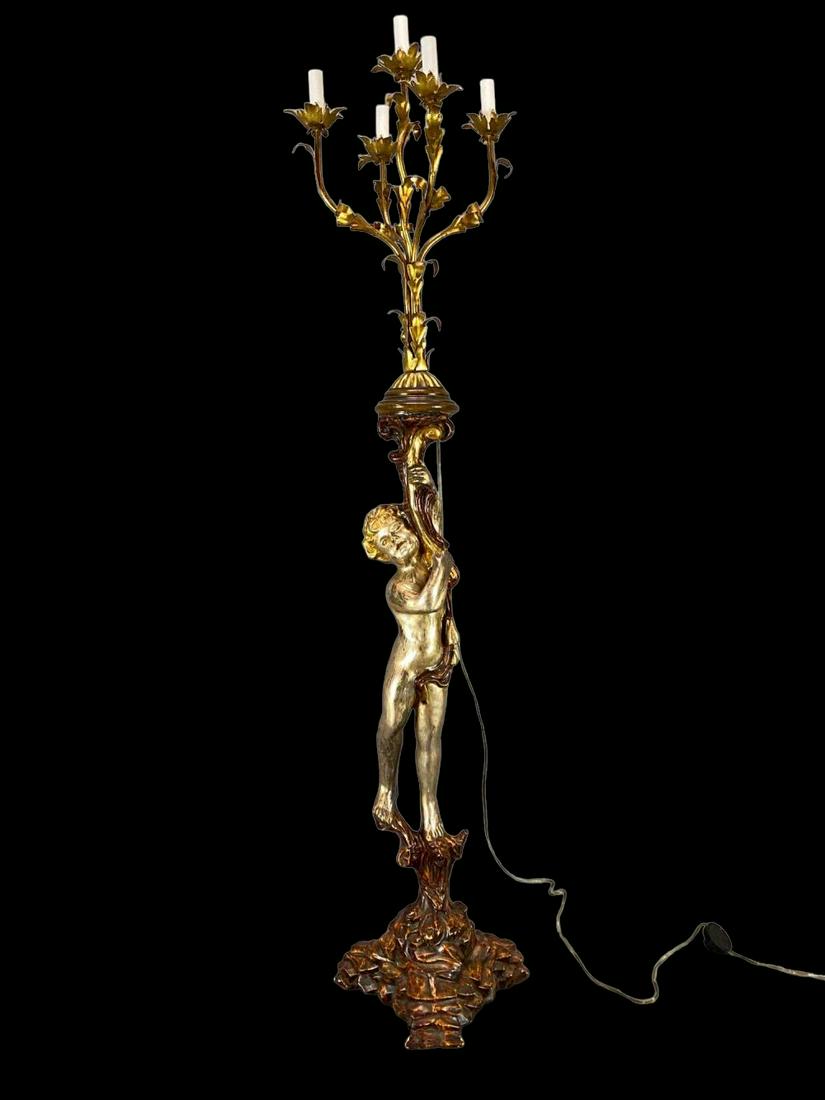 Vintage Gilt Italian 5 Arm Cherub Floor Lamp (1 of 16)