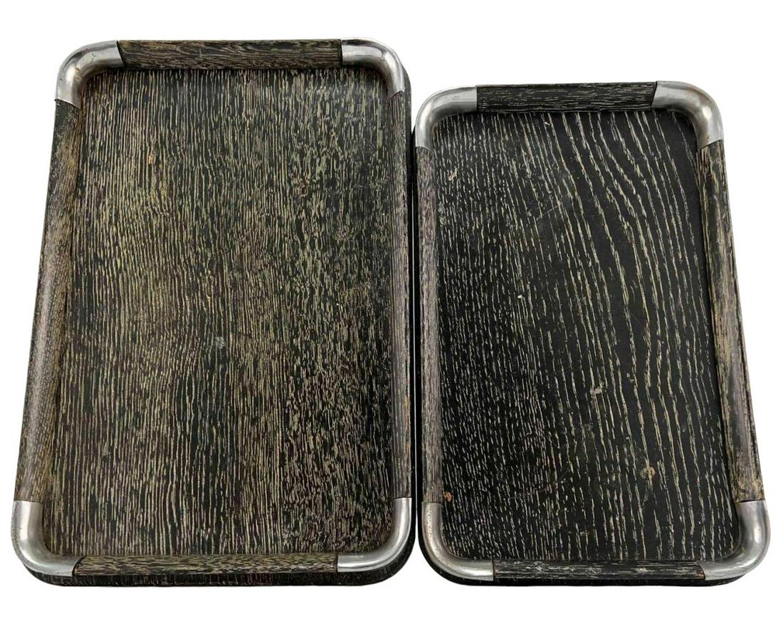 Pair of Mid Century Modern Cerused Oak and Chrome Serving Trays (1 of 18)