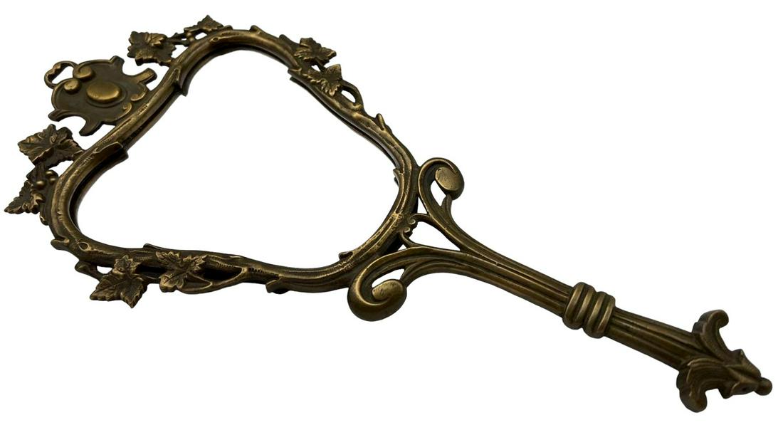 Antique Brass Hand Mirror With Grapevine Motif (1 of 8)