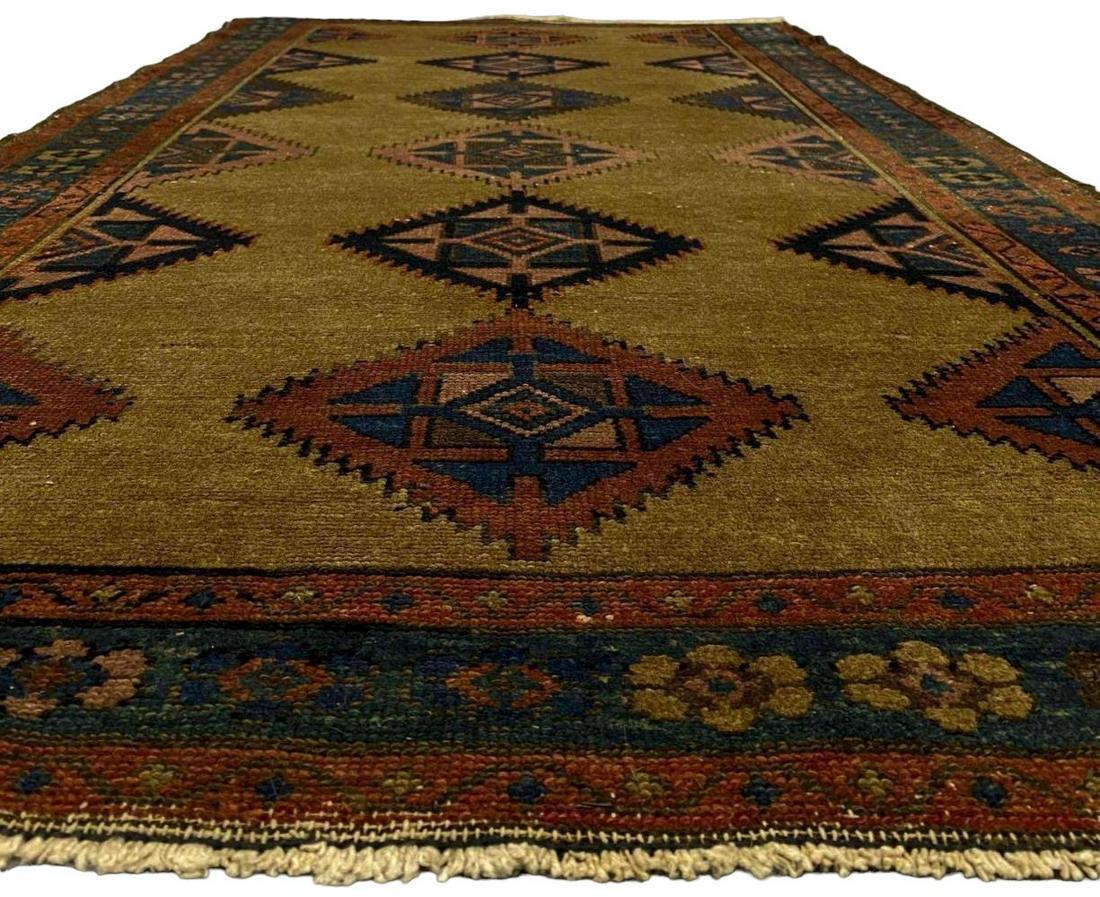 Antique Persian Khotan Orange And Blue Rug: Antique Persian Khotan Orange And Blue Rug. Approximately 75.5 x 41 in.