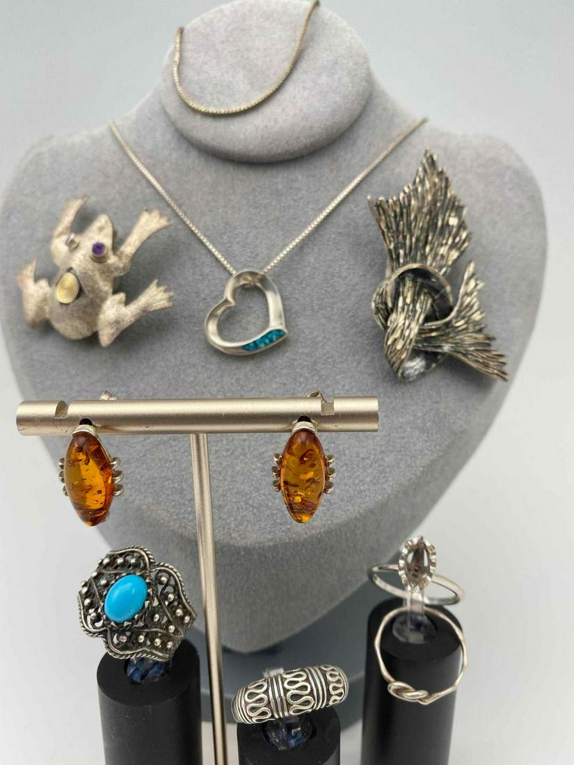 Sterling Silver Jewelry Lot, Rings, Necklaces, Earrings (1 of 16)