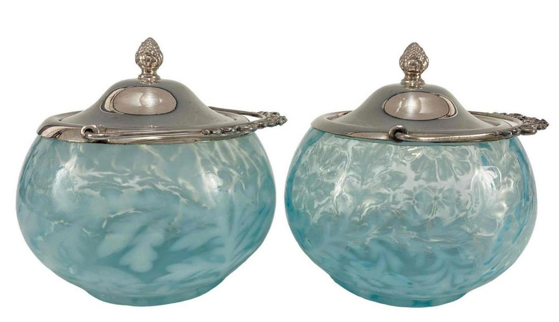2 Fenton Art Glass Daisy And Fern Opalescent Blue Lidded Dishes (1 of 10)