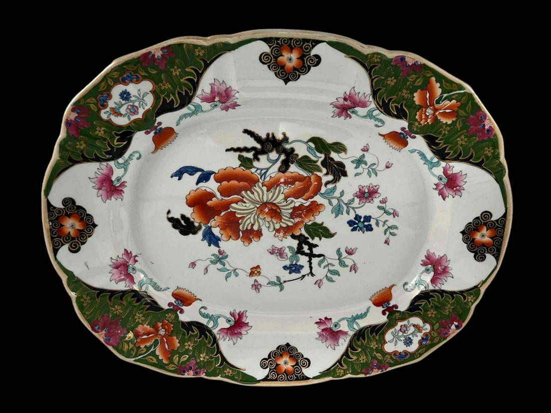 Large Antique Ironstone Platter With Chinoiserie Floral Design (1 of 8)