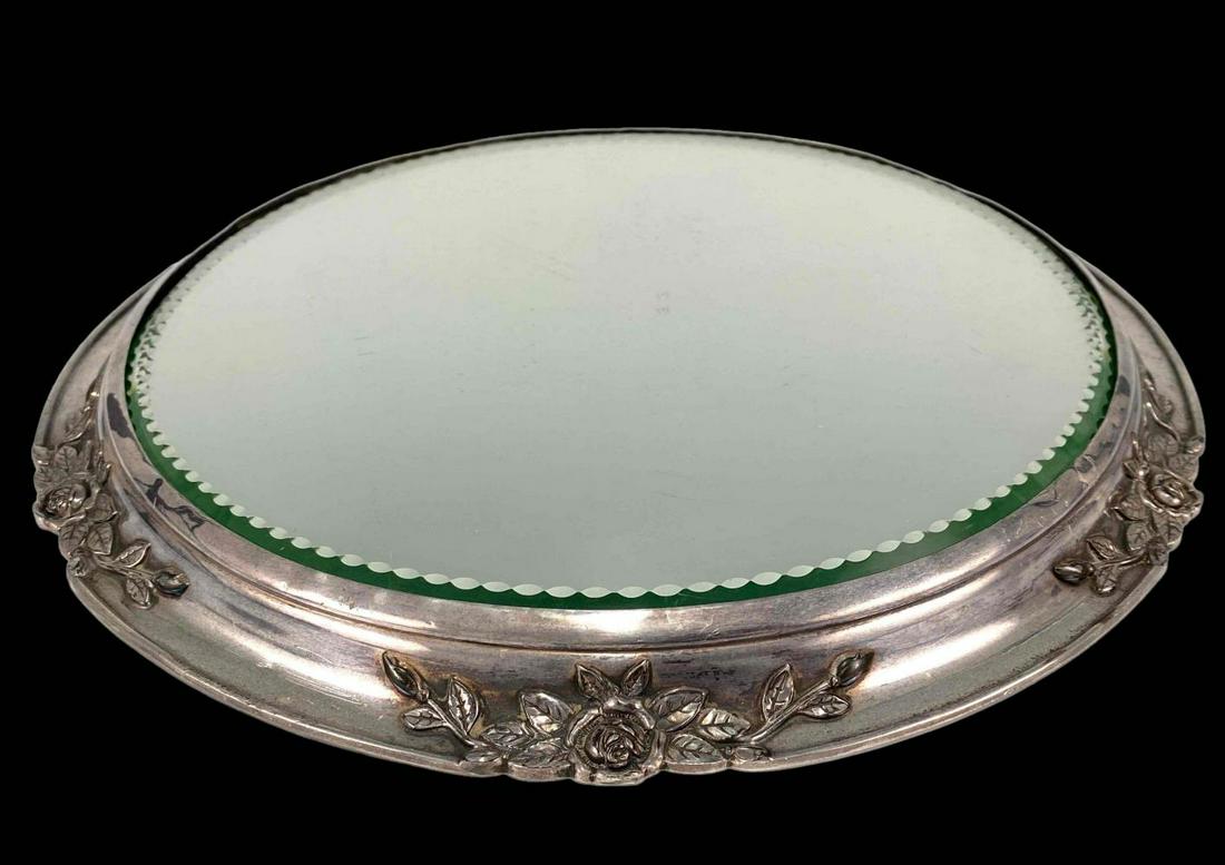 Silver Plate Mirror Plateau With Rose Motif (1 of 12)