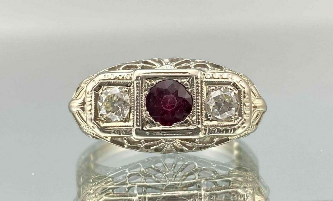 14K Art Deco Diamond & Garnet Ring (1 of 7)