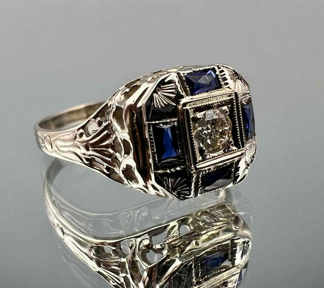 14K Art Deco Diamond & Sapphire Ring (1 of 6)