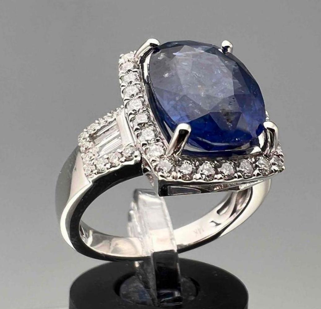 14K Ceylon Blue 7.39ctSapphire & Diamond Ring, 7.8g (1 of 10)