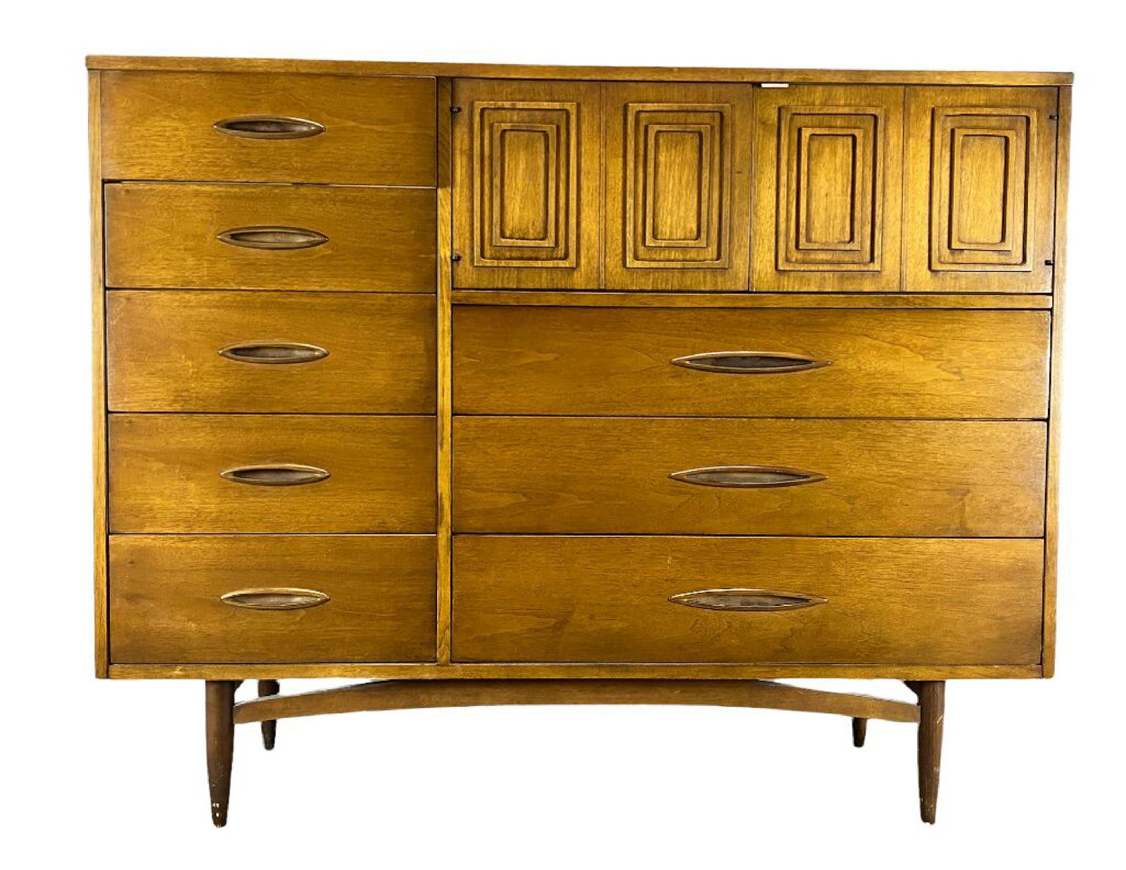 Broyhill Sculptra Mid Century Modern Magna Dresser, with Geometric Carved Doors (1 of 7)