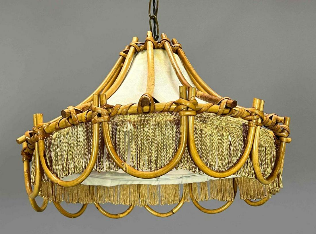 Mid Century French Rattan Chandelier Hanging Lamp (1 of 20)