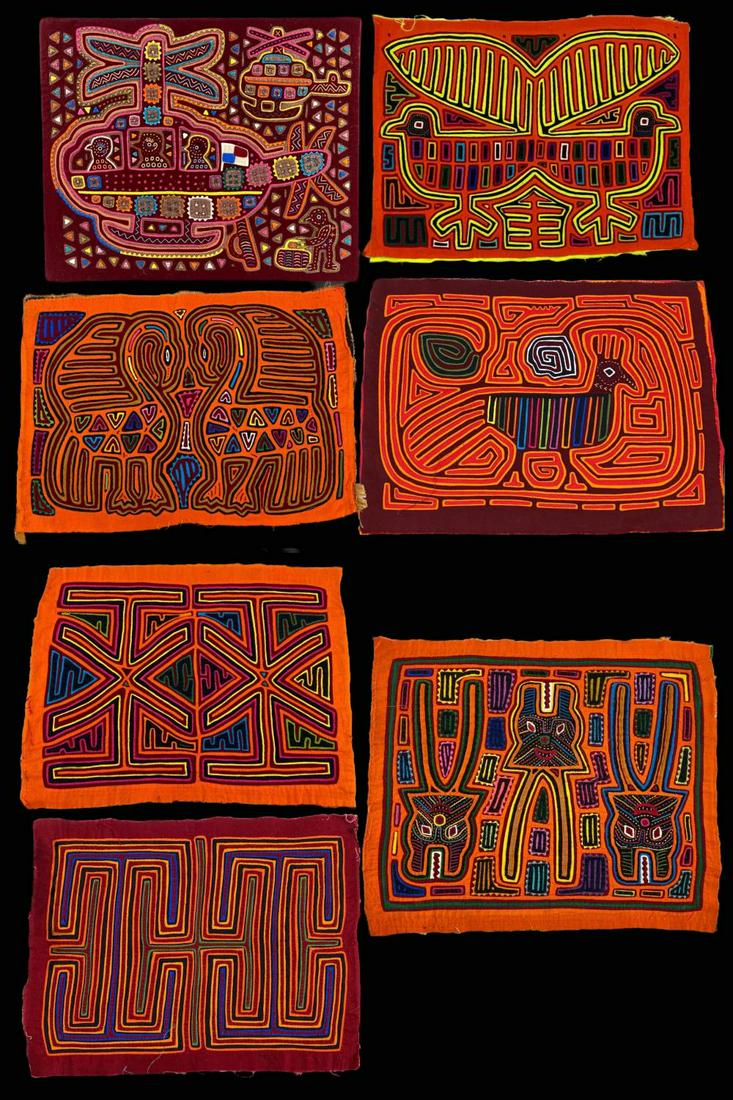 Lot of 7 Mola Textiles, Including Bird Motifs (1 of 18)