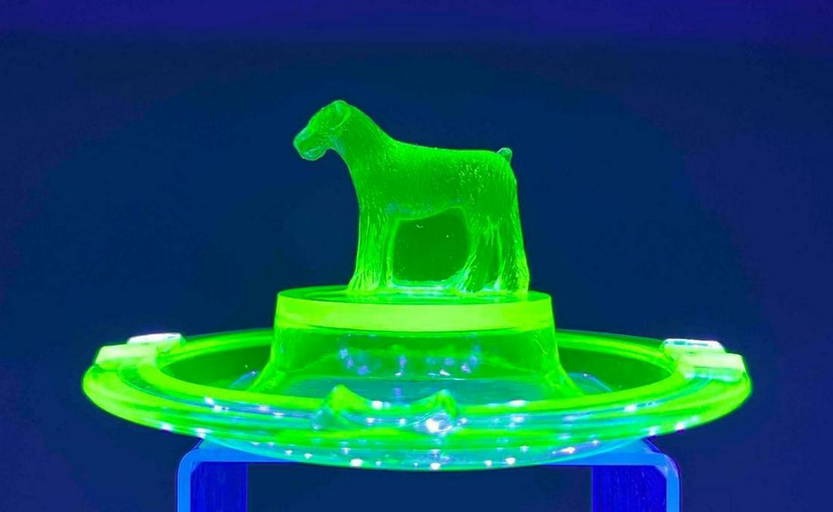 Uranium Glass Dog Ashtray