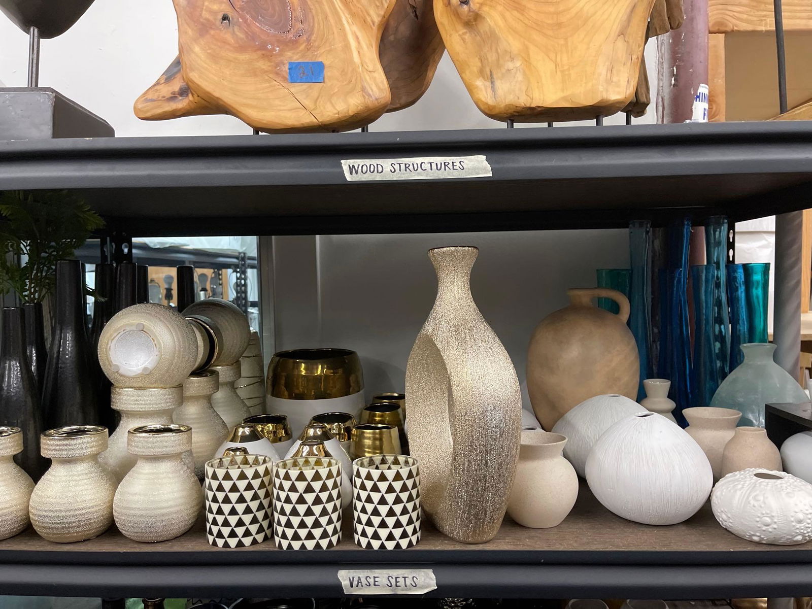 Shelf of vases mostly glass and ceramic (1 of 6)