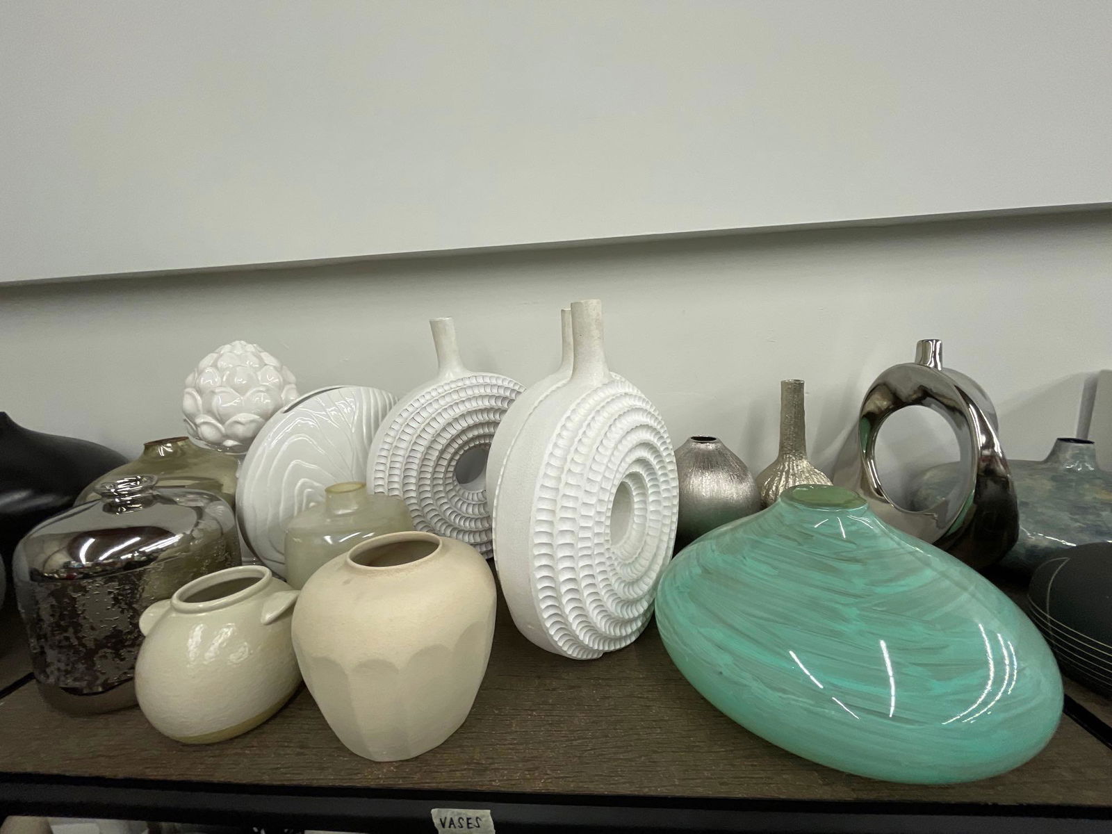 Top shelf of vases and decorative items, ceramic glass and composite (1 of 5)