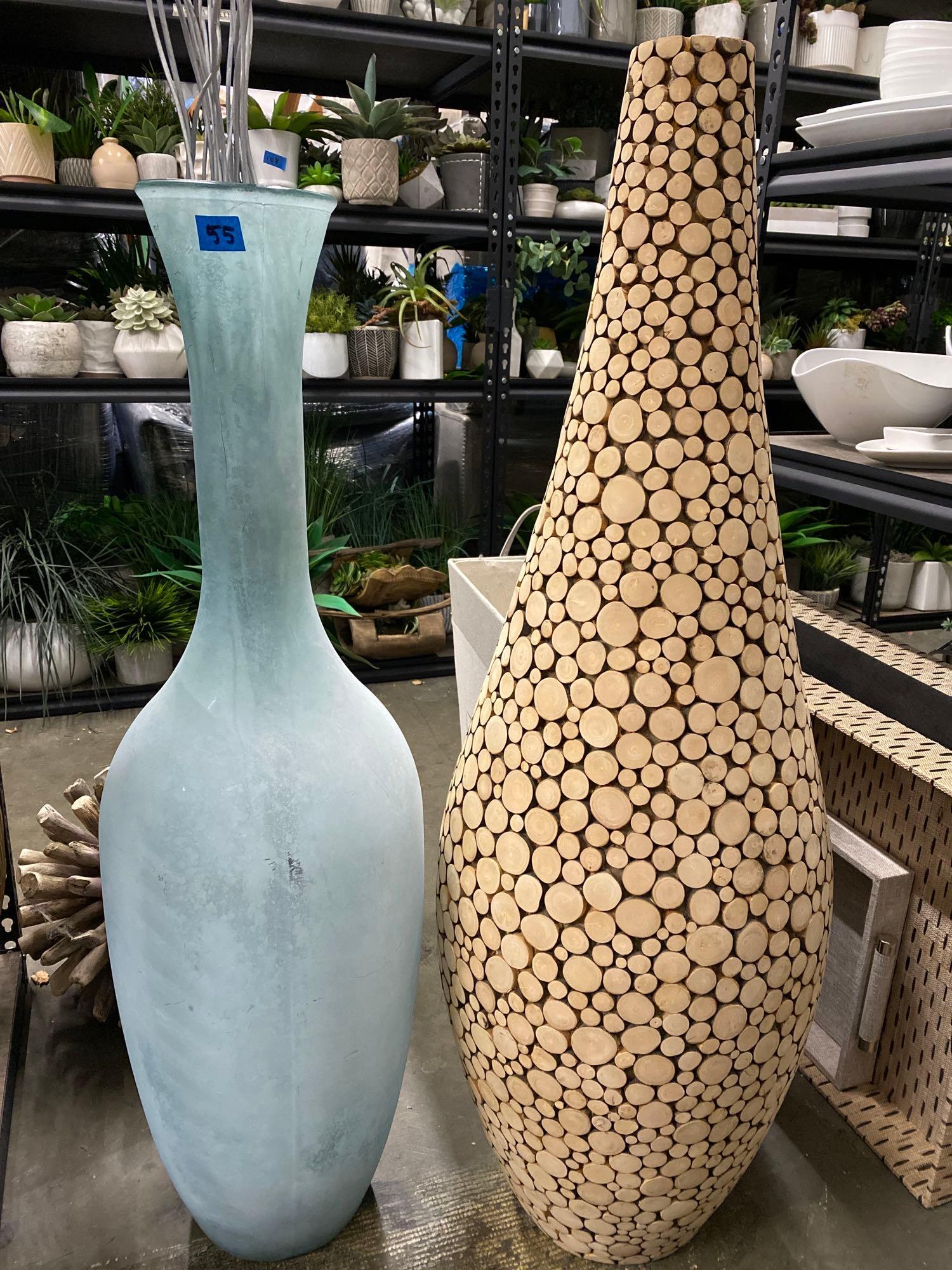 Two large floor vases, glass, composite & wood (1 of 6)