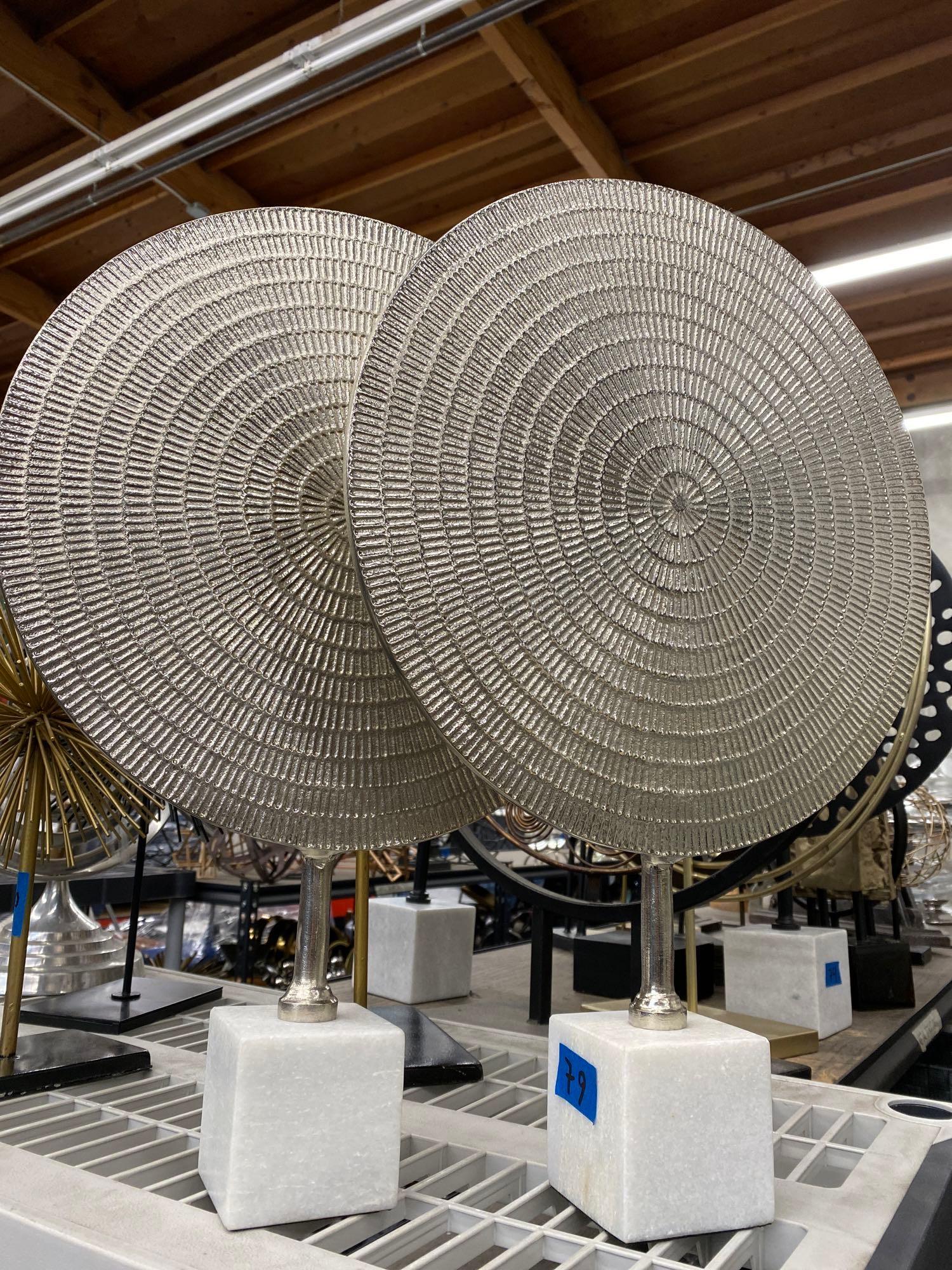 Pair decorative metal sculptures on Stone bases (1 of 2)