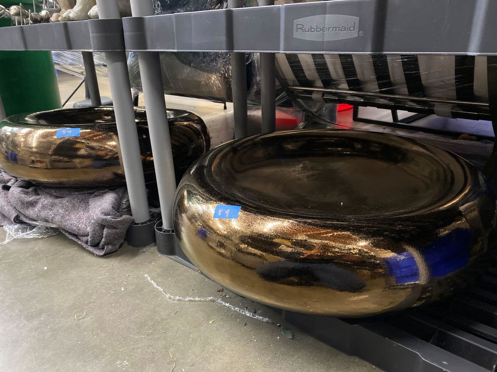 Pair large modernist ceramic patio items (1 of 3)