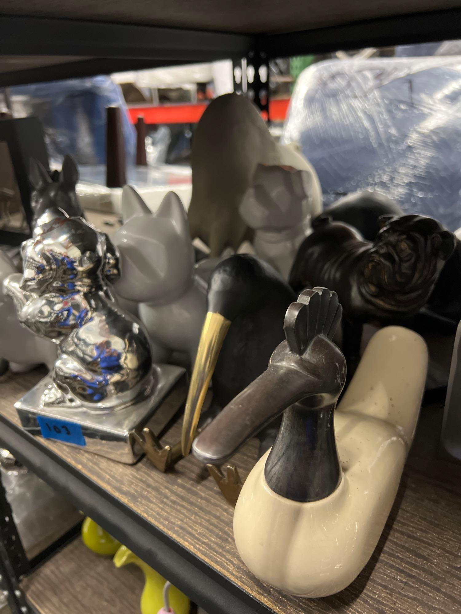 Large lot decorative animal sculptures, many materials (1 of 3)