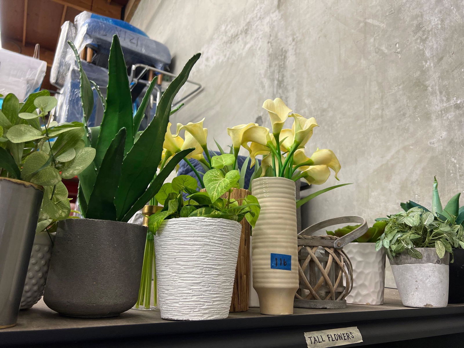 Top shelf planters, containers, faux plants (1 of 6)