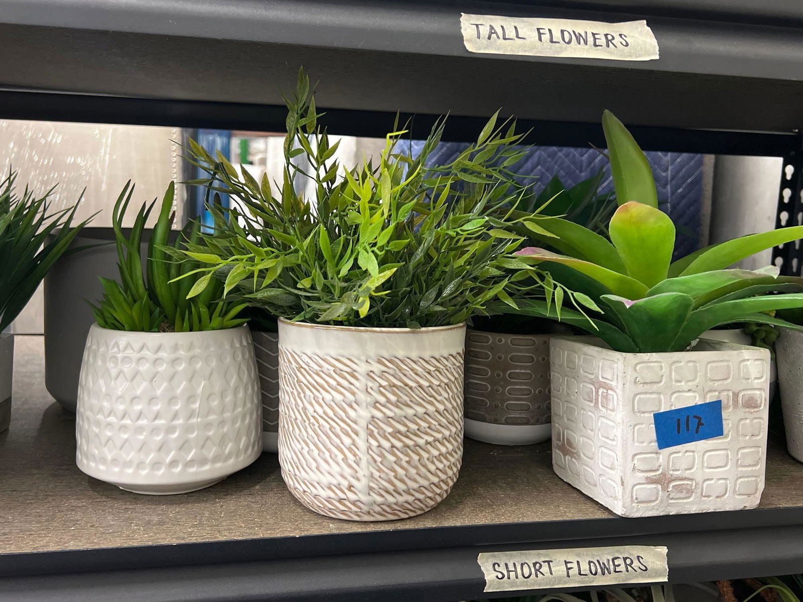 Shelf small and medium planters, faux plants (1 of 4)