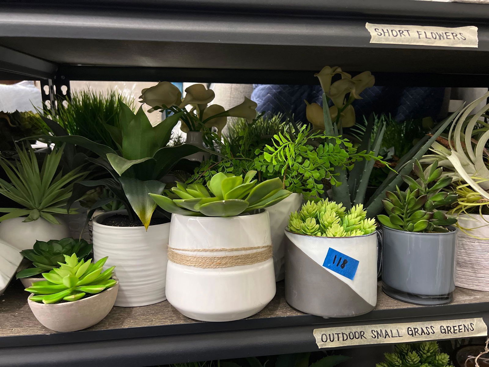 Shelf small and medium planters, faux plants (1 of 4)