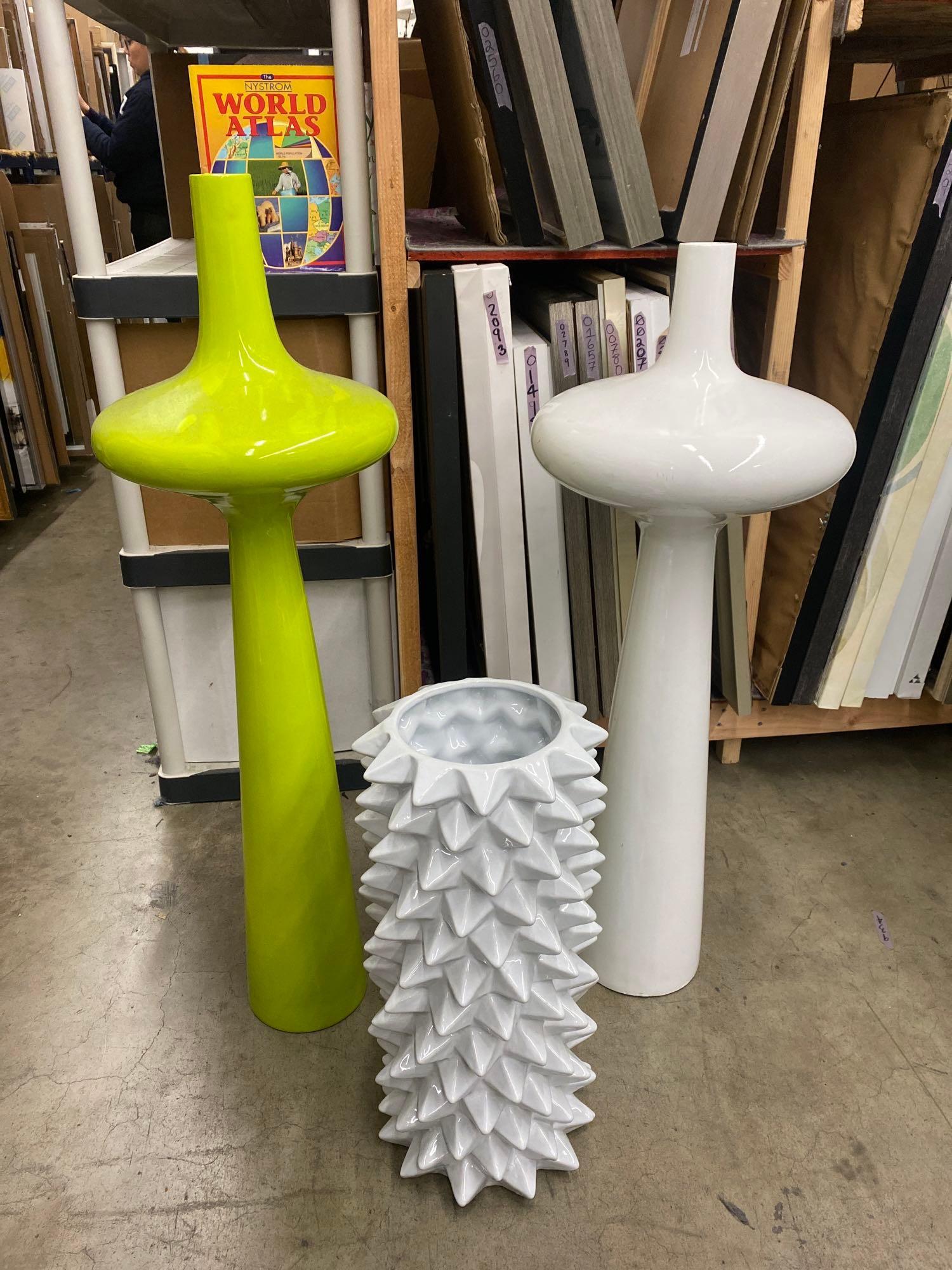 three tall, modernist floor vases, composite & ceramic (1 of 3)