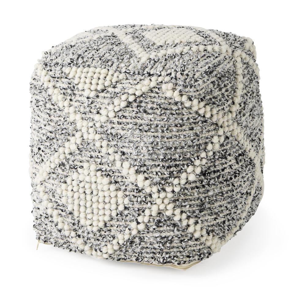 Ivory/charcoal pouf.: Ivory/charcoal pouf. 16x16x16 NO SHIPPING AVAILABLE This will be a two (2) day sale Wed & Thur. Jan. 18th & 19th.. Online only.All items sold as is where is. There are No guarantees to functionality, 