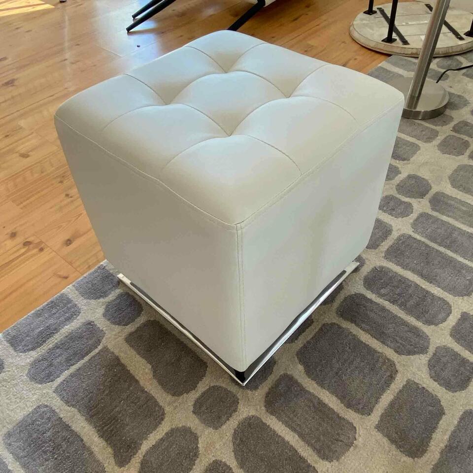 pouf, leather, square, chrome base, swivel, tufted, tufting, buttons (1 of 3)
